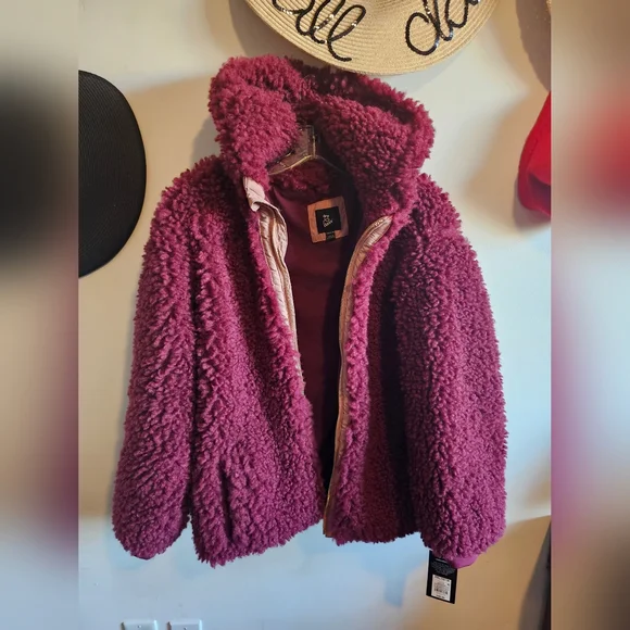 NWT Art Class Collar Faux Fur Teddy Jacket burgundy/wine Girls Size XXL